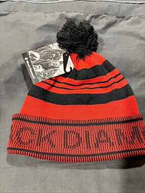 NWT Black Diamond Pom Beanie - Red & Black Striped - Winter Ski Gift Under $50